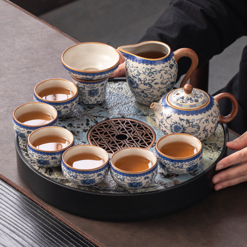 2025新款汝窑茶具茶台一整套家用陶瓷功夫泡茶壶喝茶杯带茶盘套装