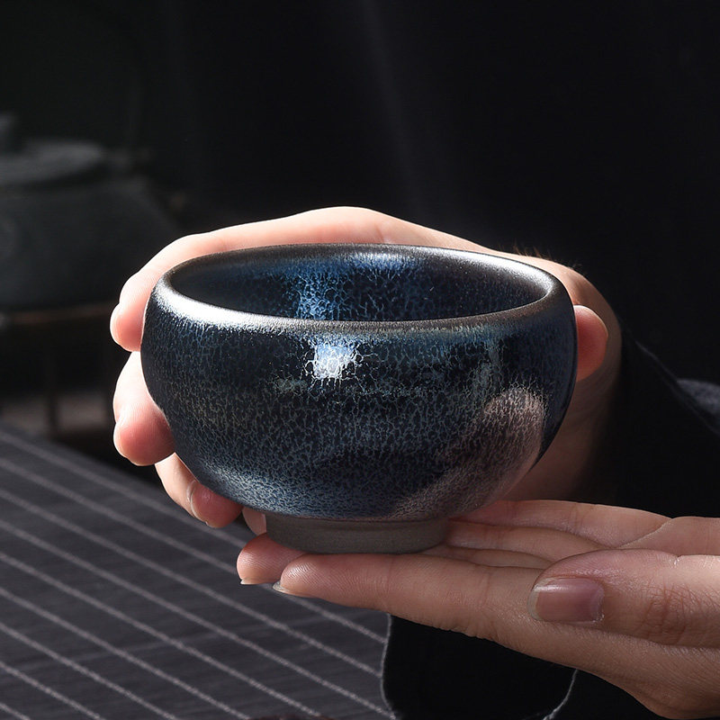 保真速发建阳名家李高泉手作蓝麒麟建盏茶杯o主人杯家用麒麟建盏