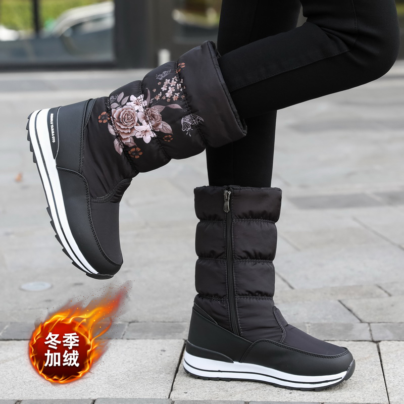 新款防水防滑长筒靴子加绒棉鞋