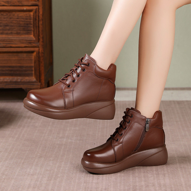 2025秋冬新款真皮松糕厚底马丁靴软皮妈妈靴子大码女士棉靴41一43,女鞋,马丁靴,淘宝优惠券,粉丝福利购,淘宝优惠卷