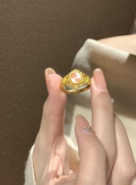 新中式国风金色梅花戒指女时尚轻奢精致宫廷风古风指环开口可调节