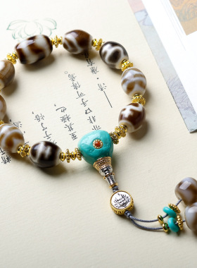 多宝天珠手链男黄财神松石三通