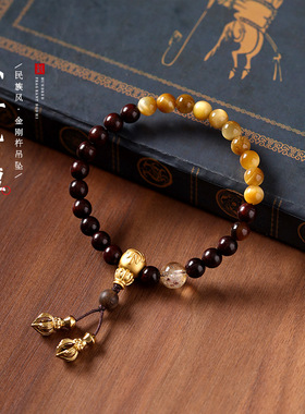 小叶紫檀金虎眼手串藏式招财手链