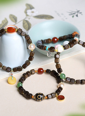 绿奇楠沉香蜜蜡天珠藏式手串手链