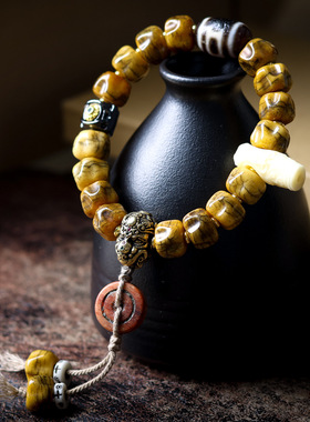 藏传天地天珠老牦牛骨百香珠手链