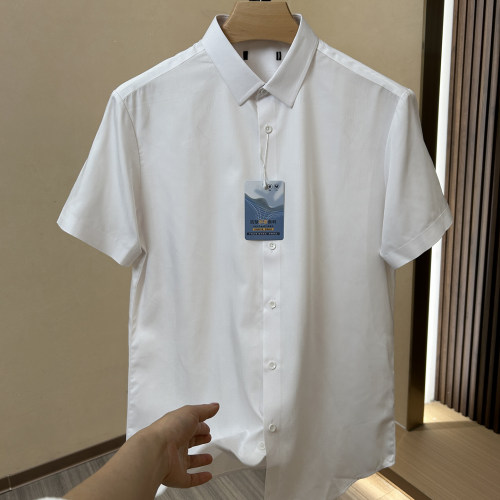 华萨驰抗皱提花白色短袖男衬衫