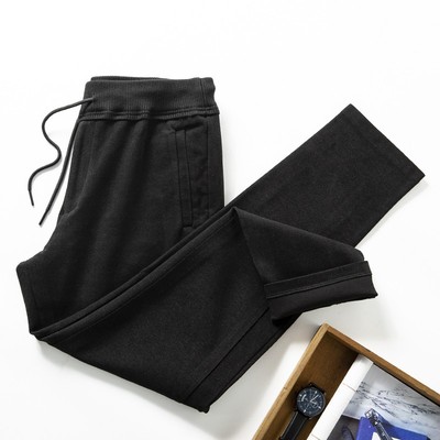 加厚黑色磨毛直筒运动裤男松紧腰