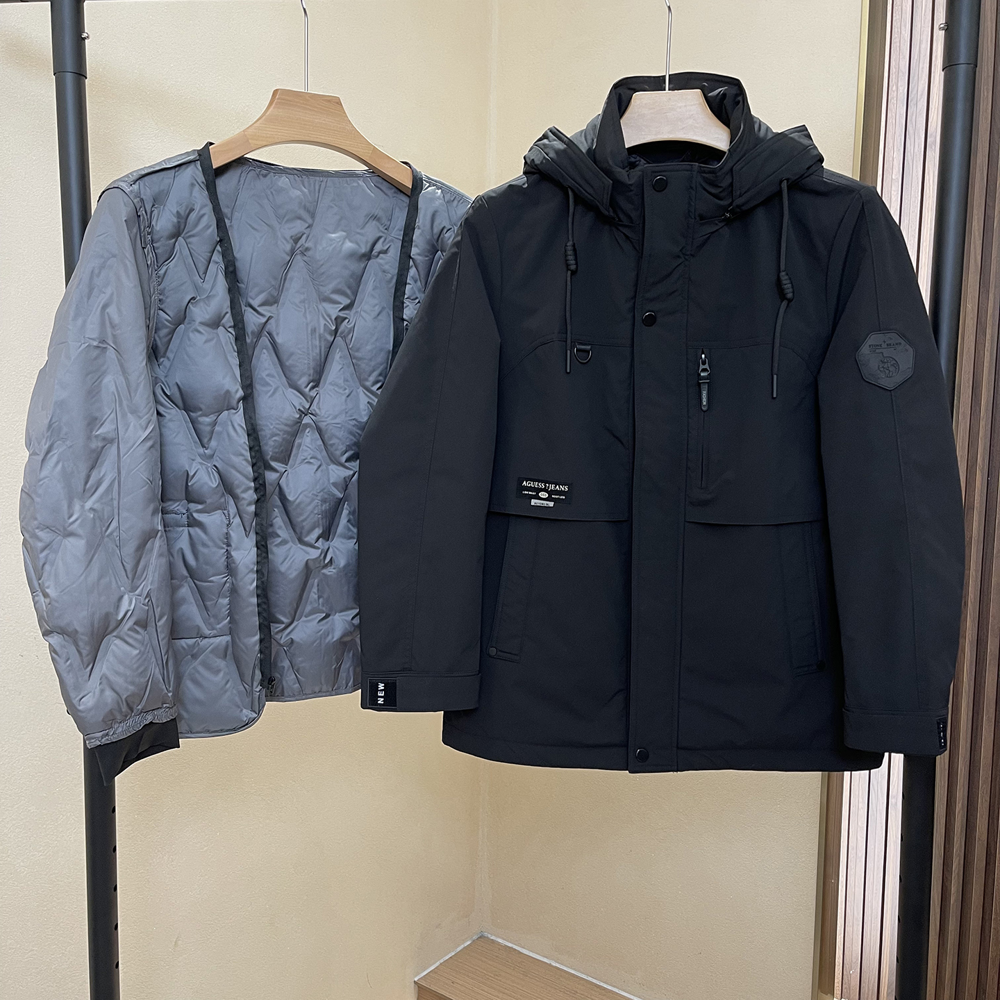 工装户外风三合一羽绒服男可拆卸