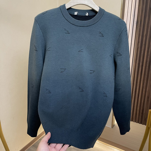 加绒加厚保暖渐变色提花毛衣男冬