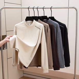 双面磨毛保暖阳绒打底衫男秋冬季德绒插肩袖半高领内搭长袖体恤衫