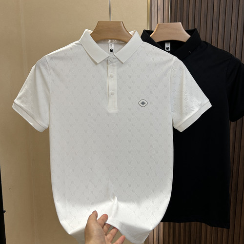 老钱风冰丝透气高弹短袖Polo衫男