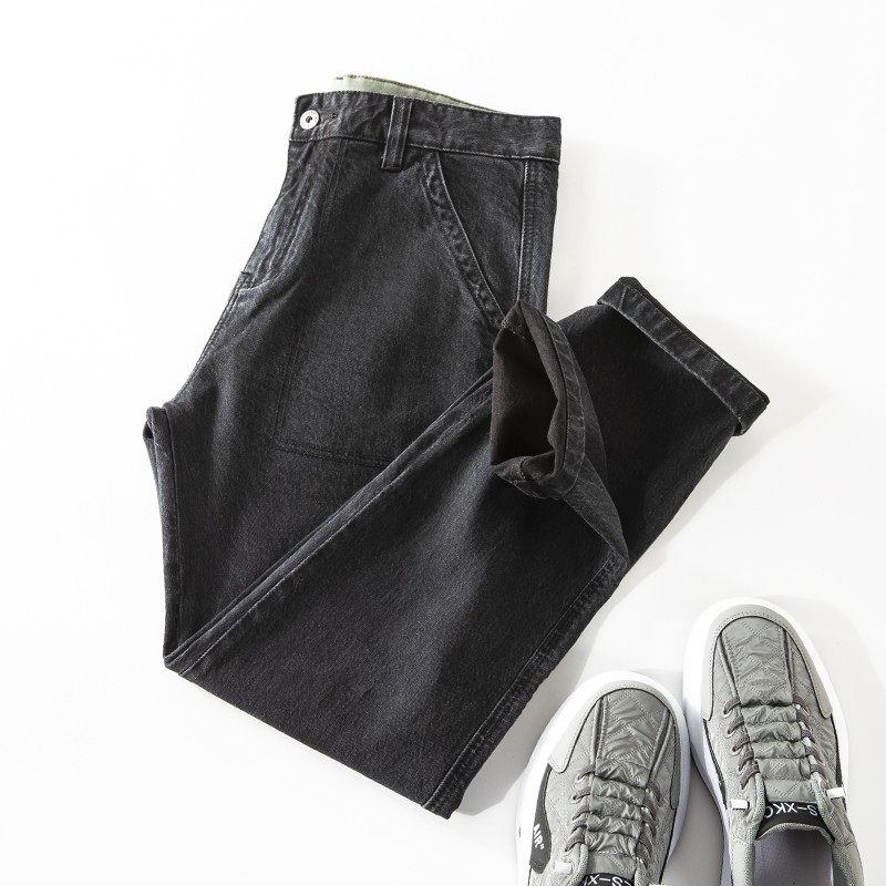 海e柜男装 纯棉！宽松阔腿时尚黑色牛仔裤秋冬款轻工装大码休闲裤,男装,牛仔裤,淘宝优惠券,粉丝福利购,淘宝优惠卷