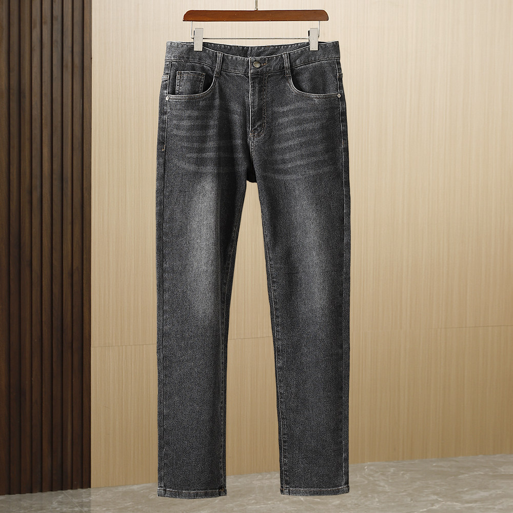 海e柜男装 春夏薄款水洗磨白黑灰色牛仔裤直筒修身青年弹力休闲裤