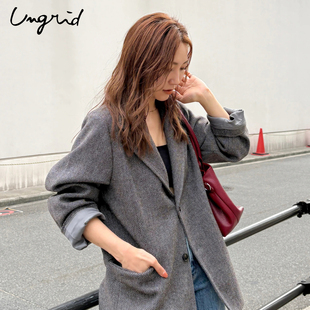 Ungrid26秋冬新品日系女人字纹复古西装通勤松弛廓型外套高级感