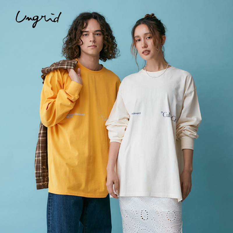 Ungrid 2025春季新品简约百搭情侣圆领宽松亲肤长袖T恤1125127131