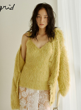 Ungrid25秋冬新品柔软羽毛纱长绒毛针织吊带开衫两件套1125528787