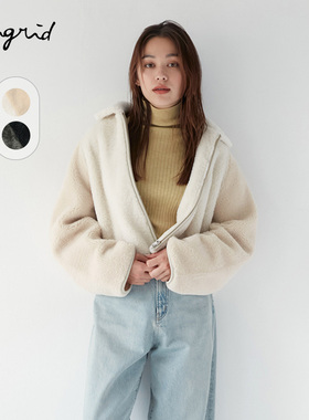 Ungrid2024冬季新品轻奢高级简约毛绒拼接短款外套女1124602047