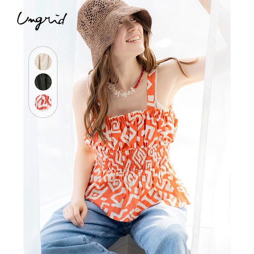 ungrid褶皱设计棉麻吊带上衣