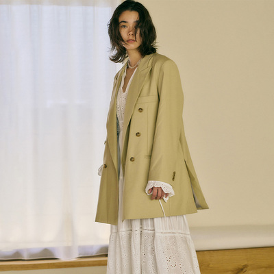 Ungrid2025春季新品日系复古宽松廓形翻领西装短款风衣1125101201