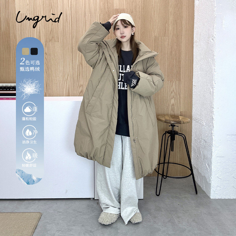 Ungrid2024冬季新品通勤少女感气球下摆羽绒服长款外套1124402900