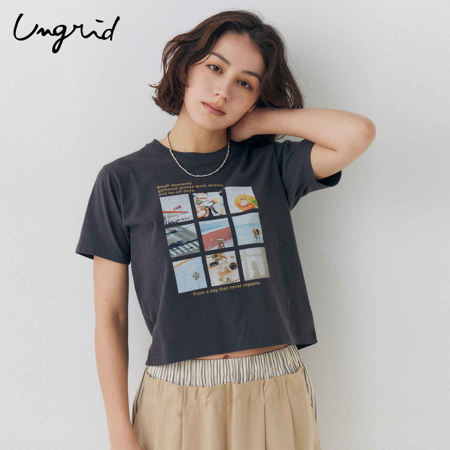 Ungrid26春季新品原创照片九宫格logo印花短袖棉T恤女1126227436