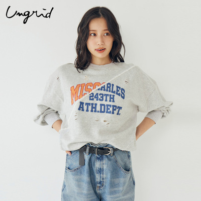 Ungrid26春新品做旧落肩长袖卫衣