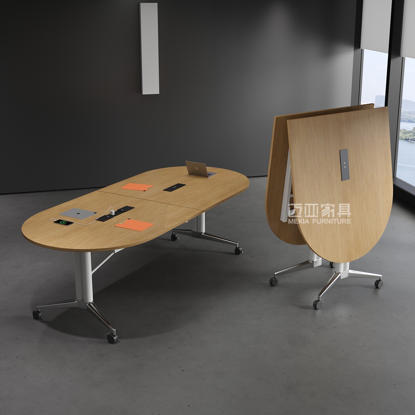 会议桌长条桌带轮子移动洽谈桌图片