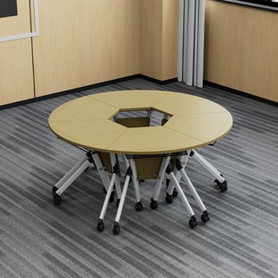 折叠会议桌圆形自由拼接会议桌培训桌可折叠移动大型洽谈讨论桌