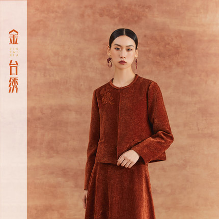 金台绣古典花卉绣纹雅致国风正肩外套女25秋S39329