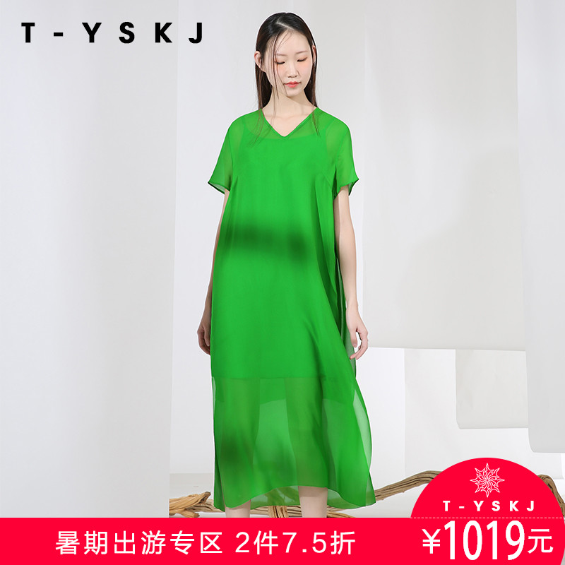 ̨ÐåTYSKJ 2018ÄêÏÄװпî vÁìÖг¤¿î´¿É«Á½¼þÌ×ÕæË¿Á¬ÒÂȹF22215