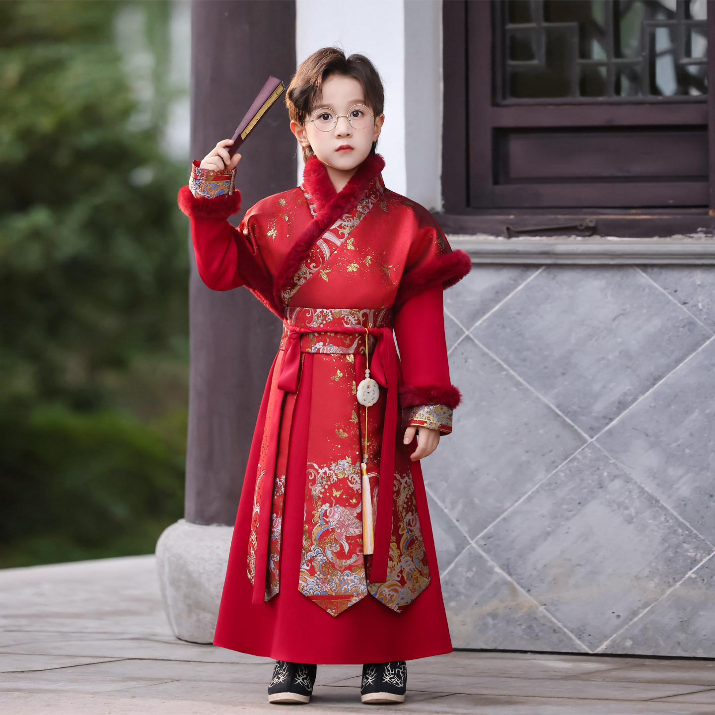 汐沚加厚加绒秋冬季男孩武侠汉服