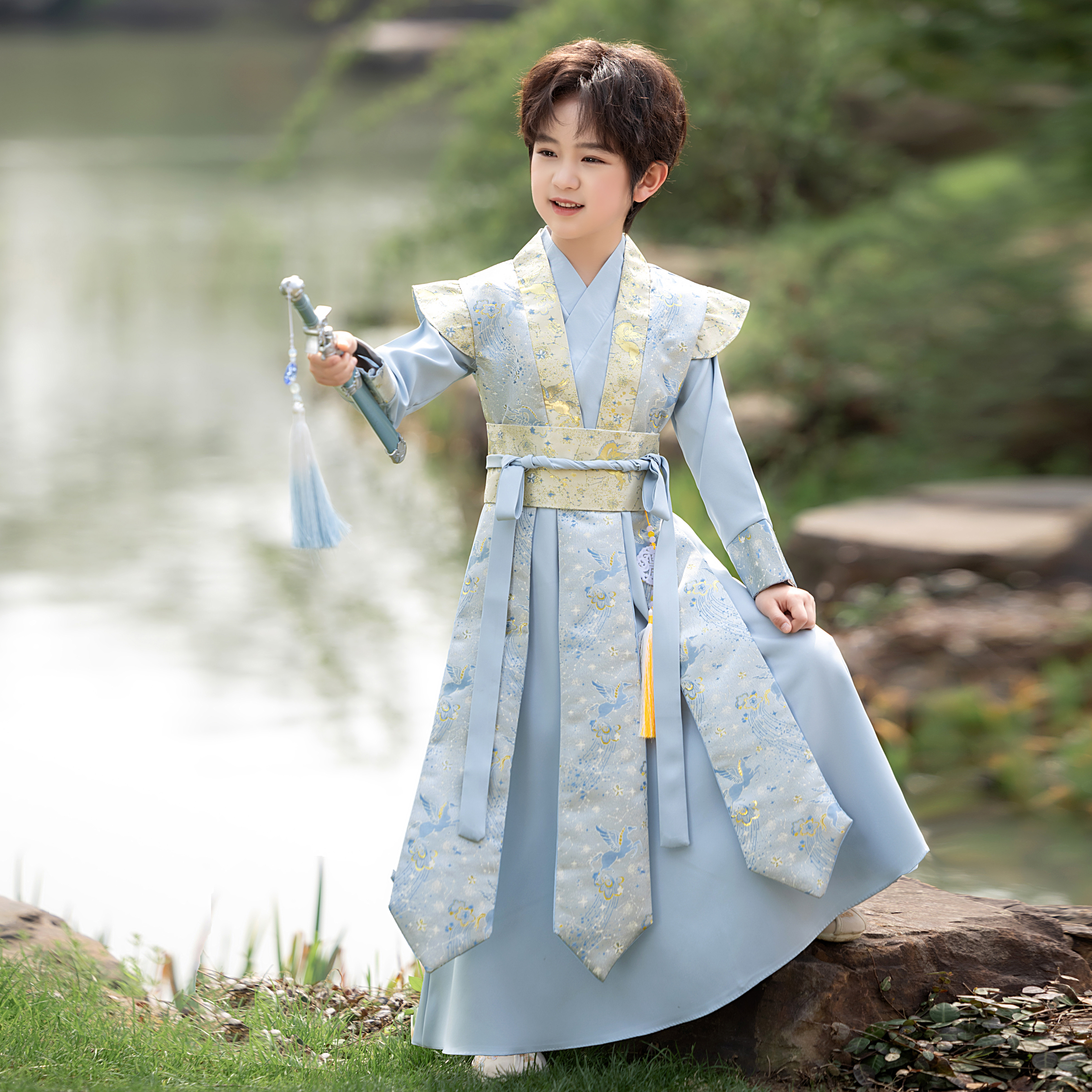 汐沚春夏季男童新款汉服古风武侠