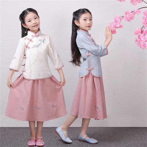 儿童棉麻学生装汉元素复古风汉服