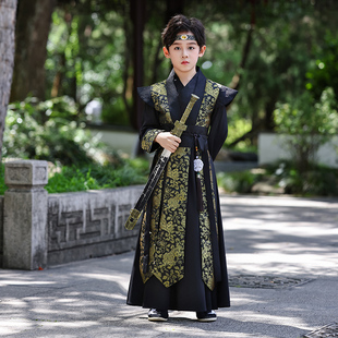 儿童汉服男童2025新款男孩帅气中国风古装武侠演出服高端国学唐装