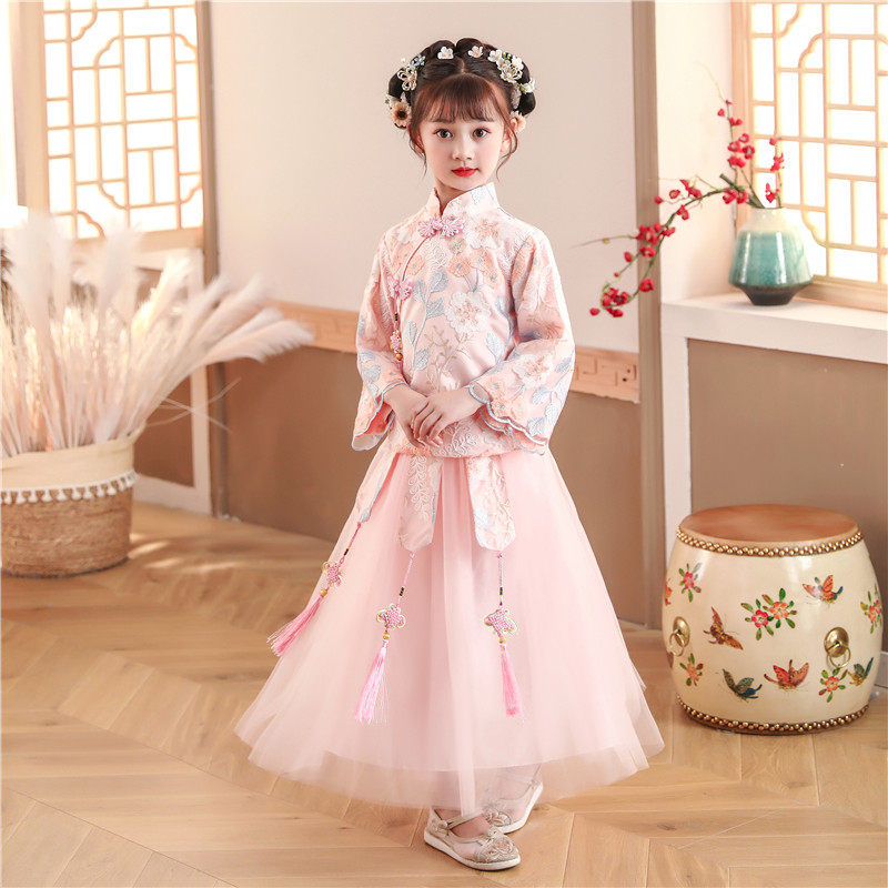 儿童小女孩裙子秋季汉服中国风超仙襦裙古装唐装公主裙古筝演出服