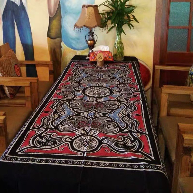 促销云南民族特色苗族手工蜡染植物染壁画茶几餐桌巾布台布鸟蝠鱼