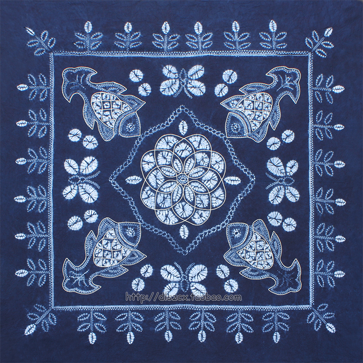 5米大理白族纯手工扎染方台布桌布餐桌diy连衣裙布料吉祥鱼图案