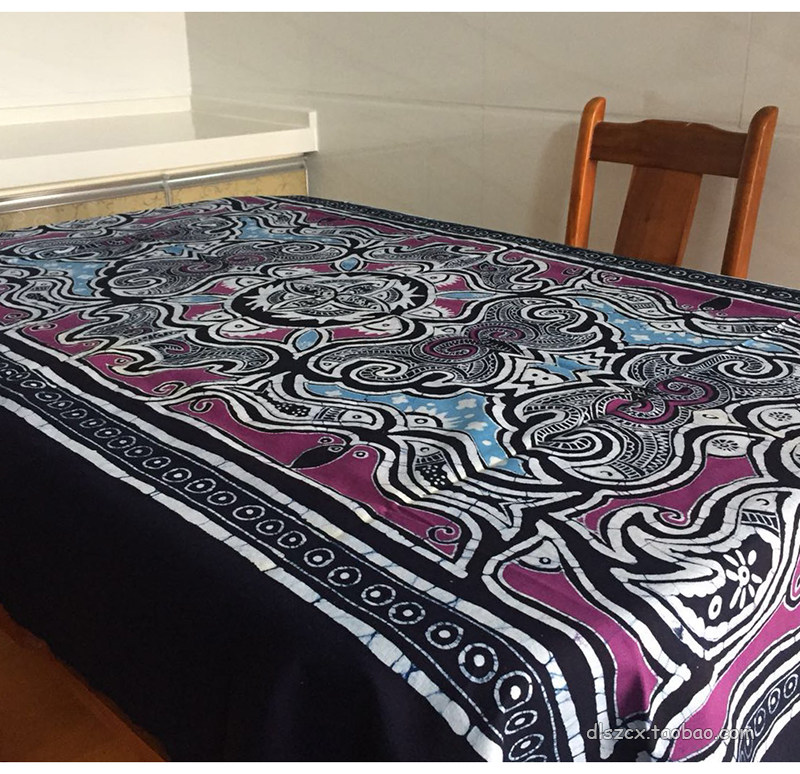 促销云南民族特色苗族手工蜡染植物染壁画茶几餐桌巾布台布鸟蝠鱼