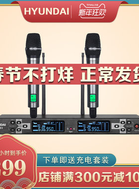HYUNDAI/现代 U-8100现代 无线话筒一拖二金属麦克风ktv会议卡拉