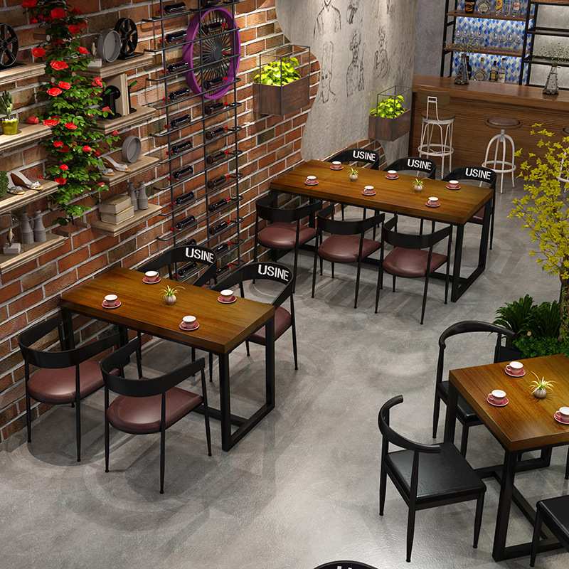 实木餐桌椅子 简易烧烤店餐桌椅快餐店饭桌圆桌餐厅商用咖啡桌