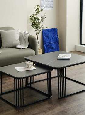 意式极简岩板茶几轻奢方形子母茶几极简小户型客厅组合茶边几