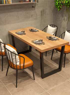 实木餐桌组合酒店餐厅长方形桌子烤肉料理店一桌四椅现代简约饭店