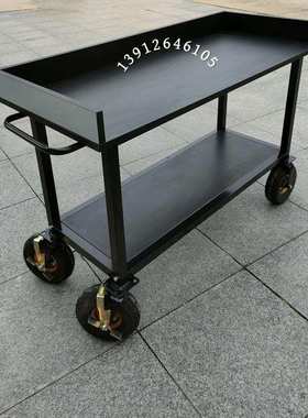 大轮子摄影桌黑色电脑桌移动手推车周转台带围边防静电工作台双层