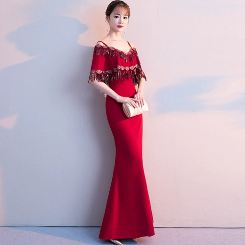 Красное сексуальное длинное элегантное вечернее платье для невесты, 2018, открытые плечи, крой «рыбий хвост»