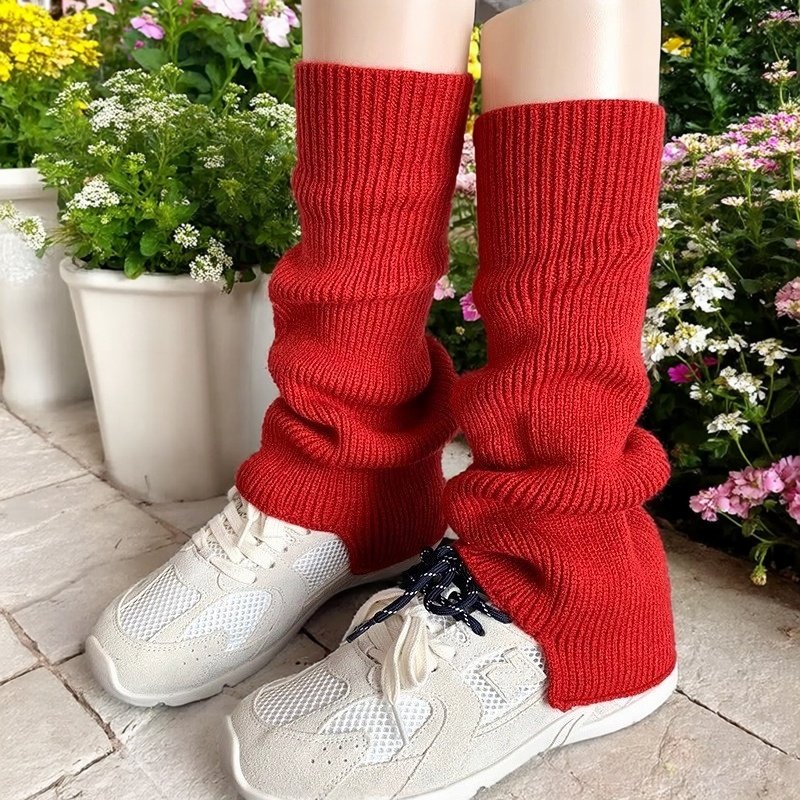 大红色阔腿袜套！冬季保暖针织缺口小腿套本命年条纹jk中筒堆堆袜,女士内衣/男士内衣/家居服,长筒袜,淘宝优惠券,粉丝福利购,淘宝优惠卷