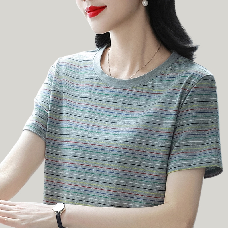 条纹纯棉短袖T恤女夏季