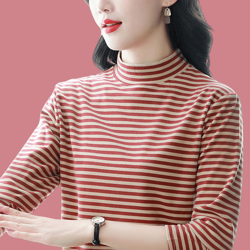 妈妈时尚打底衫女2025新款秋冬设计感半高领保暖内搭上衣长袖t恤