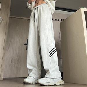 裤子男秋冬新款宽松直筒条纹设计感抽绳美式高街卫裤运动休闲长裤