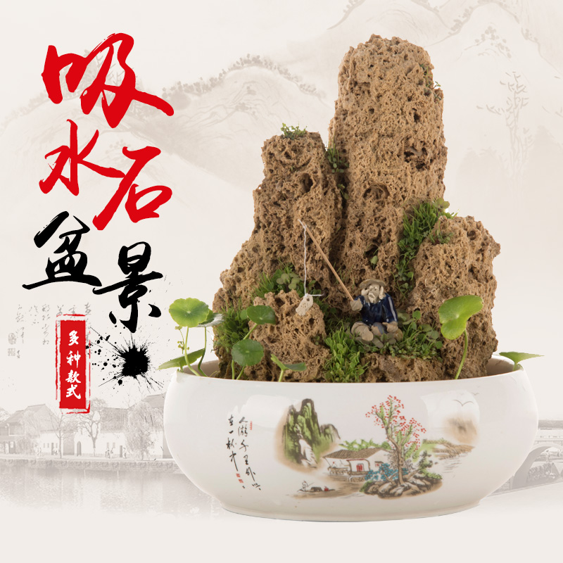 吸水石上水石 石头假山盆景天然奇石原石山水盆景微景观装饰摆件