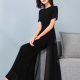 女春薄款 2025新款 时尚 美妃雅黑色雪纺连体裤 气质女神范连衣阔腿裤